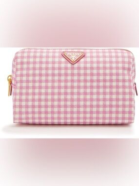 Prada Pink and White Gingham Cosmetic & Travel Pouch